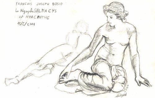 croquis d'après "La nymphe Salmacis", et "Hyacinthe" de François-Joseph Bosio